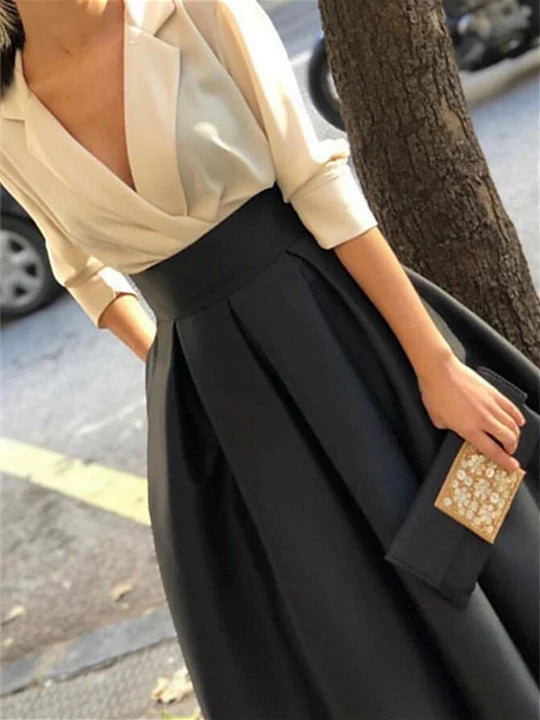 Vestidos de madre de la novia con corte en A, escote en V y mangas largas